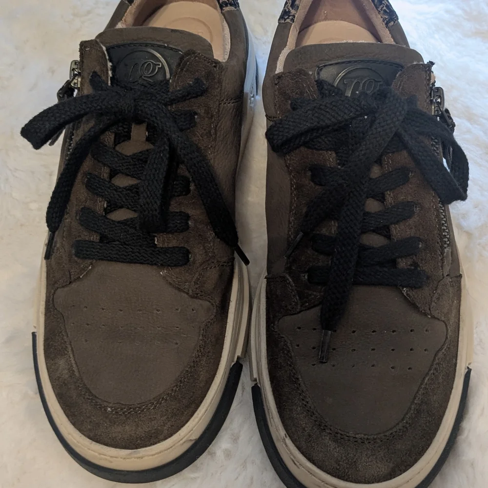 Paul Green Nuevo Leather Suede Sneakers Leopard Heel Side Zip Women’s 7.5